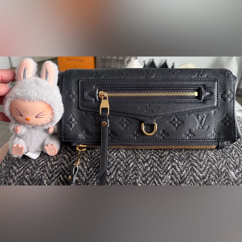 Louis Vuitton Navy Leather Clutch with Gold Accents